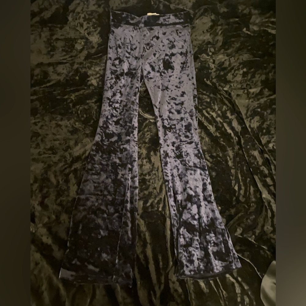 Midnight blue velvet flared leggings